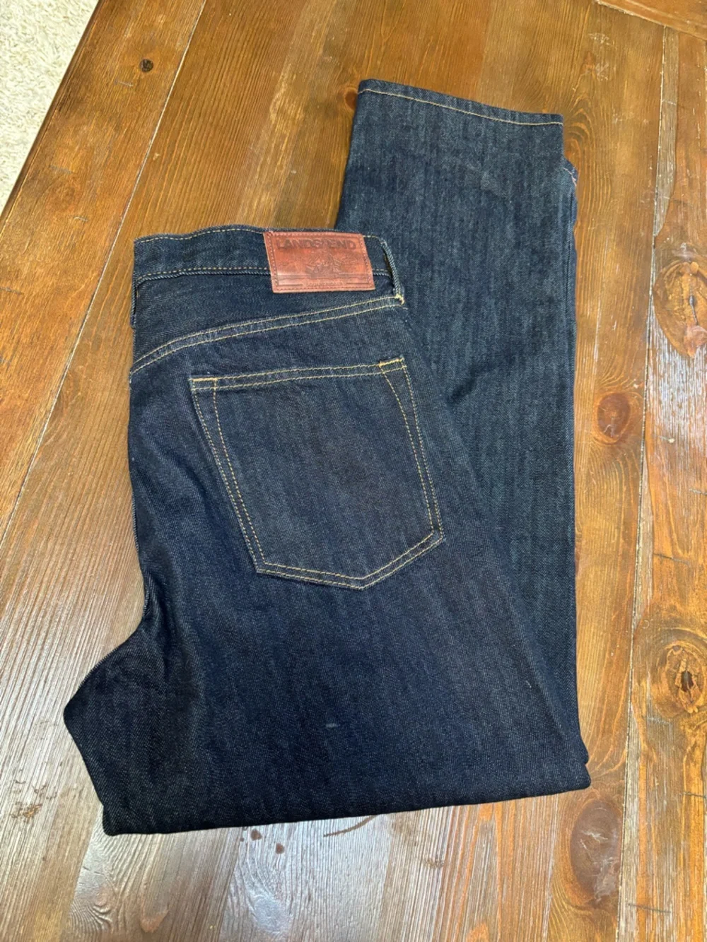 LANDS END SQUARE RIGGER STRAIGHT LEG CLASSIC DARK BLUE DENIM JEANS SIZE 33X29
